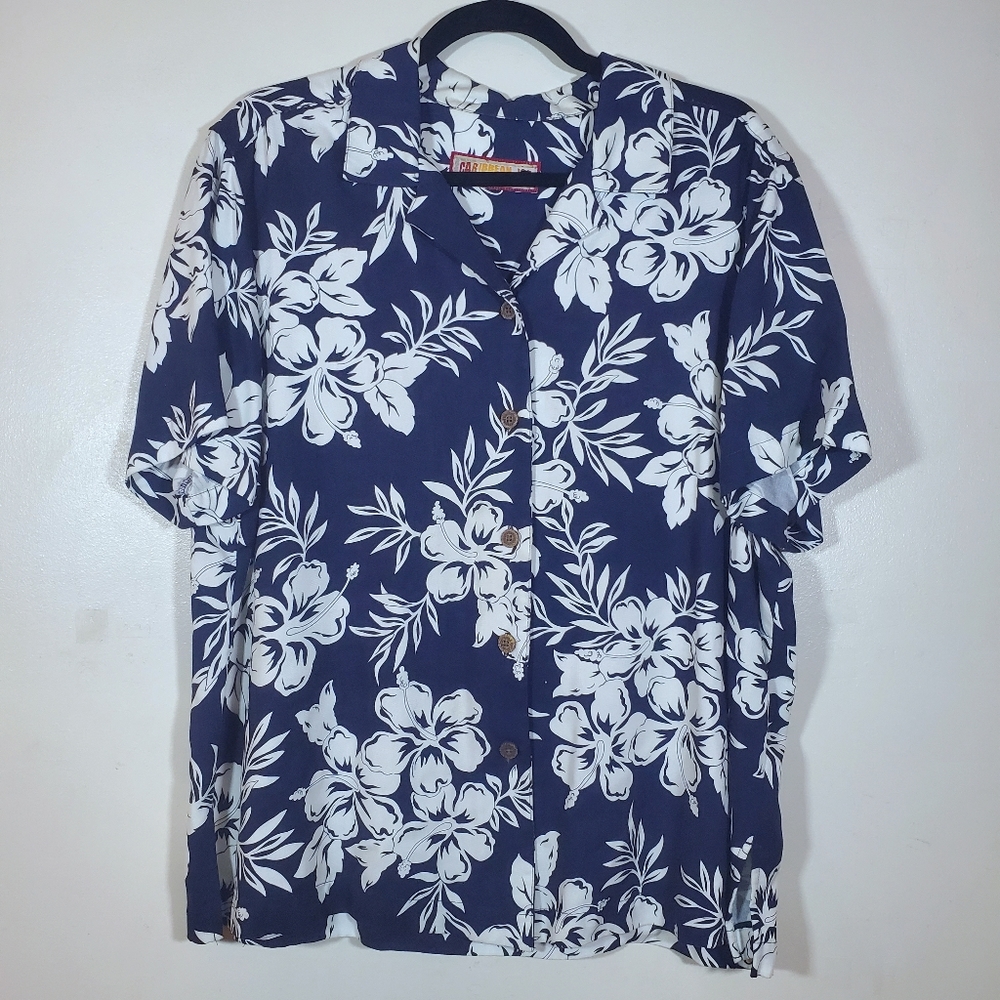 Carribean Joe Women's Tropical Floral Hawaiian Button Up Shirt